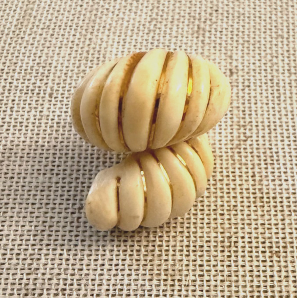 Vintage 14K Gold & Bone Shrimp Pierced Earrings, stamped 585